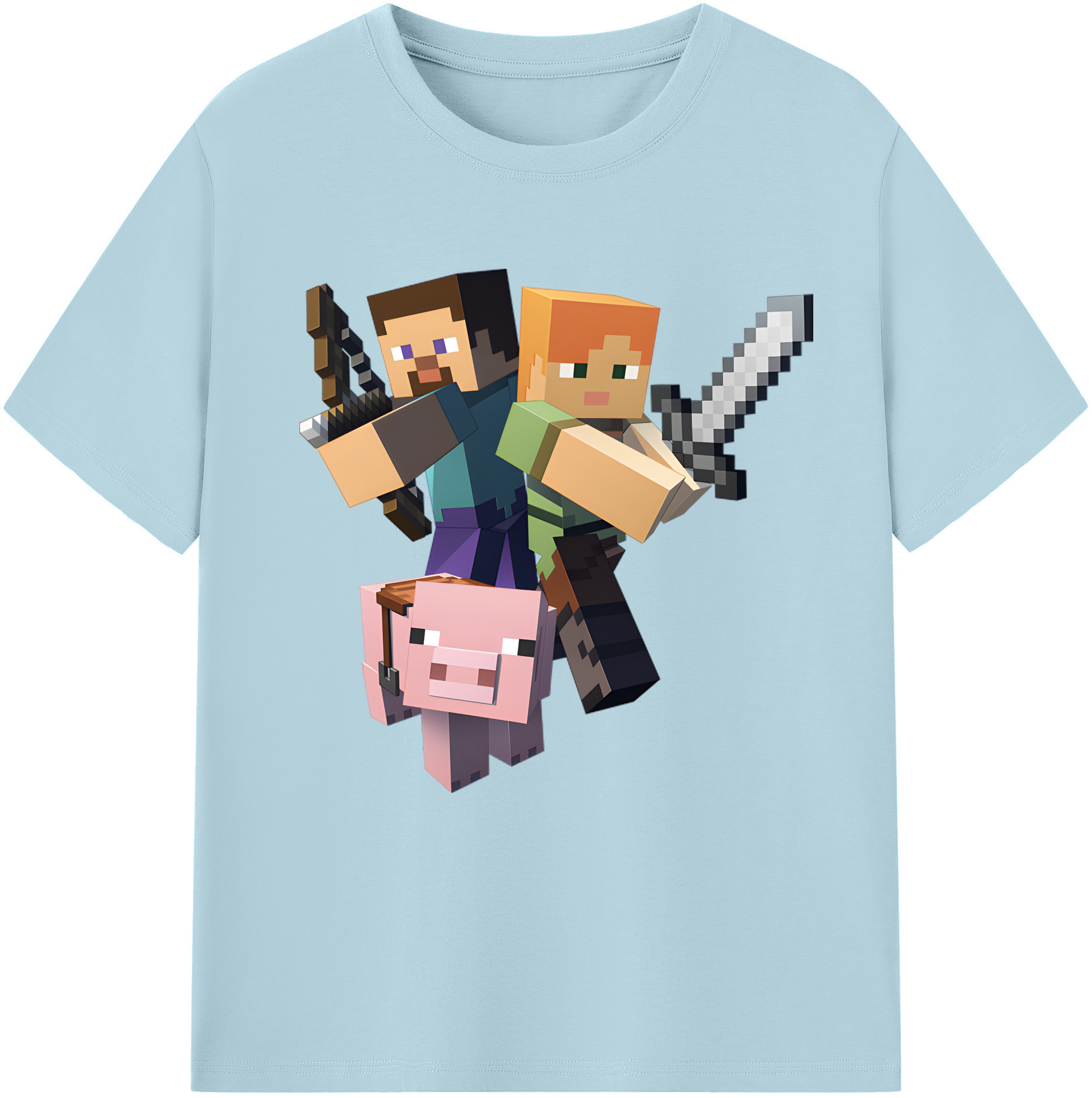 （画像用） マインクラフト ブロックの世界 Minecraft MC Block world 綿100％半袖Tシャツ（フロントプリント）